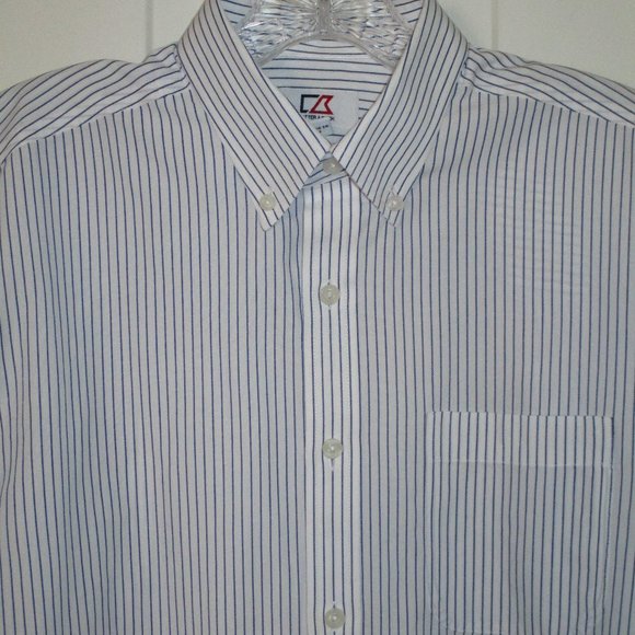 Cutter & Buck Mens L/S Blue Pinstripe Button Down Dress Shirt - 15/29 or Small - Picture 1 of 3